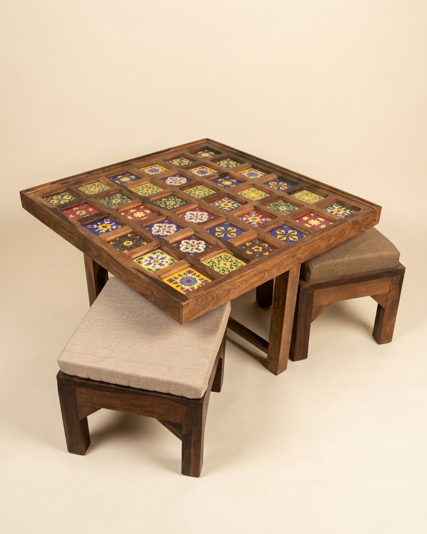 Mosaic tile-top coffee table set, view 3
