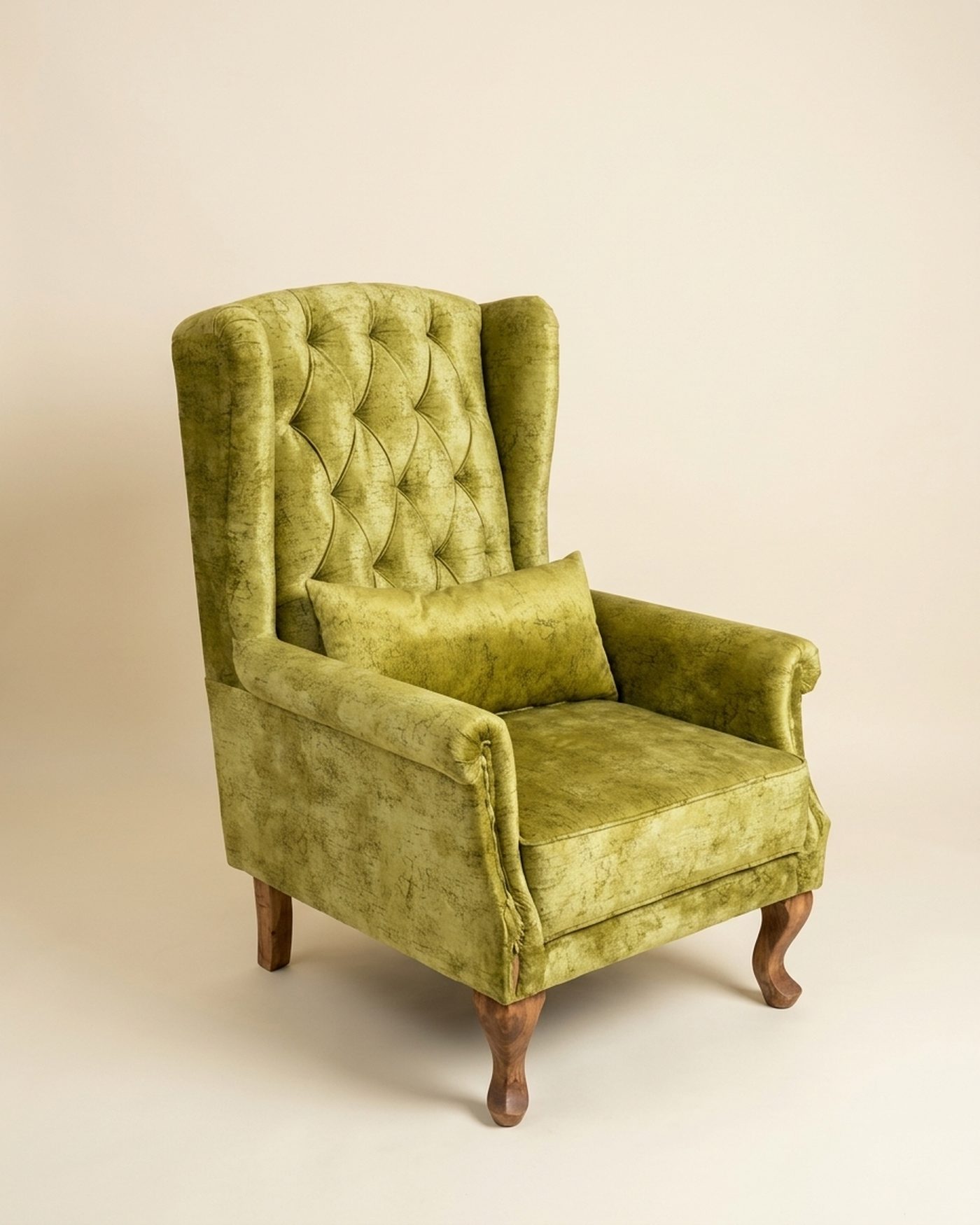 Moss tufted wingback, view 2