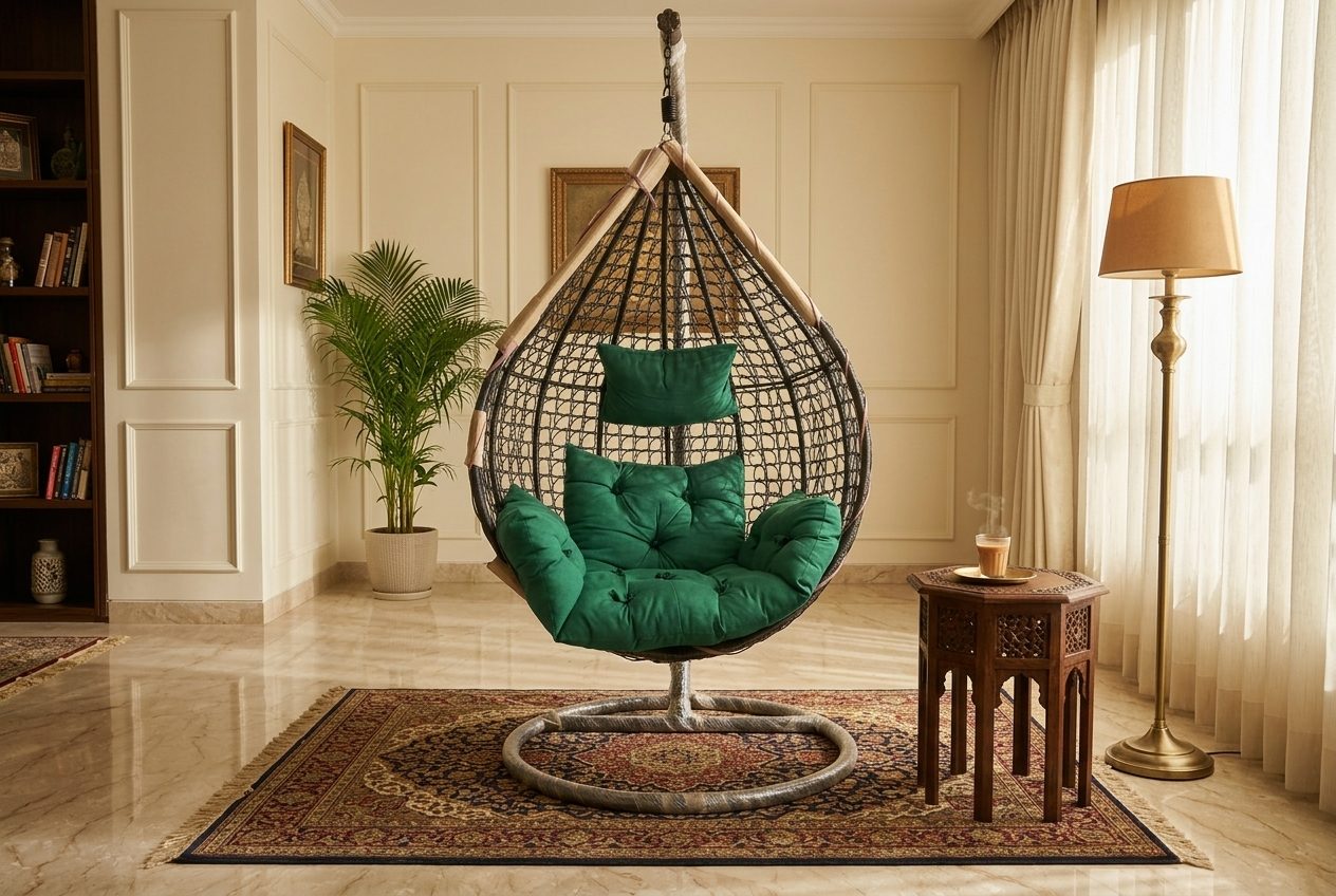 Nest hanging swing chair in a styled room