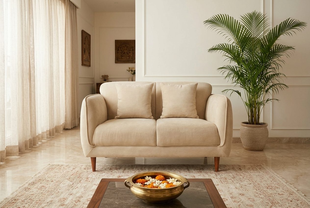 Oat two-seat sofa in a styled room