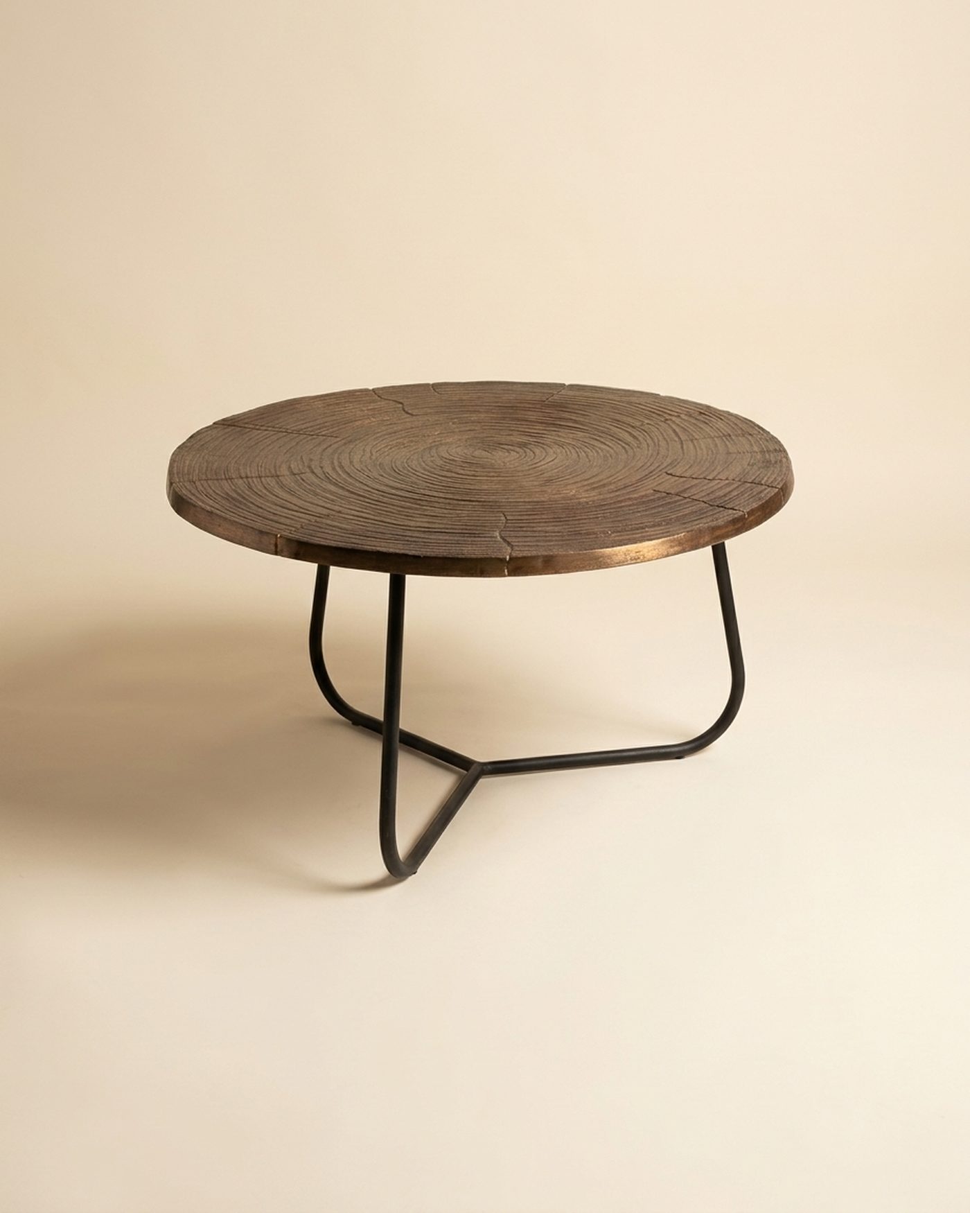 Patina round coffee table, studio photo