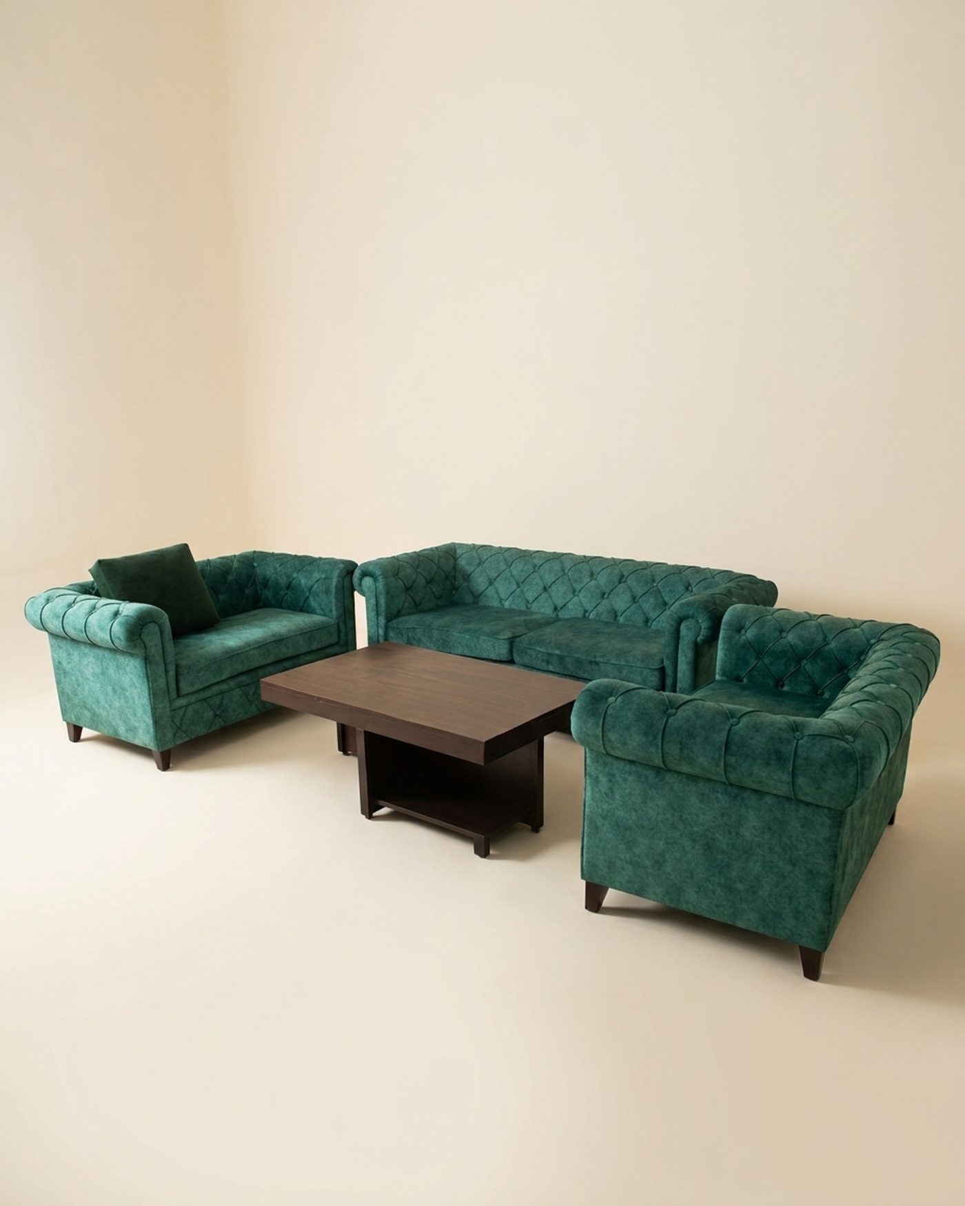 Pine chesterfield sofa set, studio photo