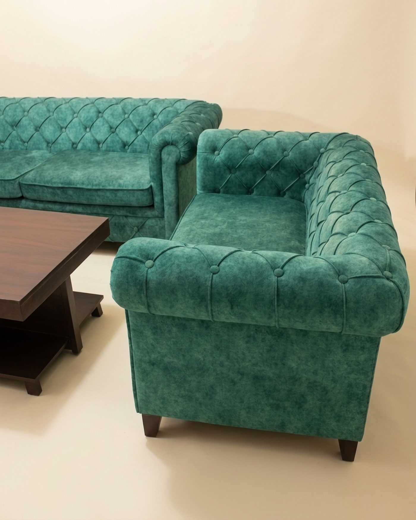 Pine chesterfield sofa set, view 2