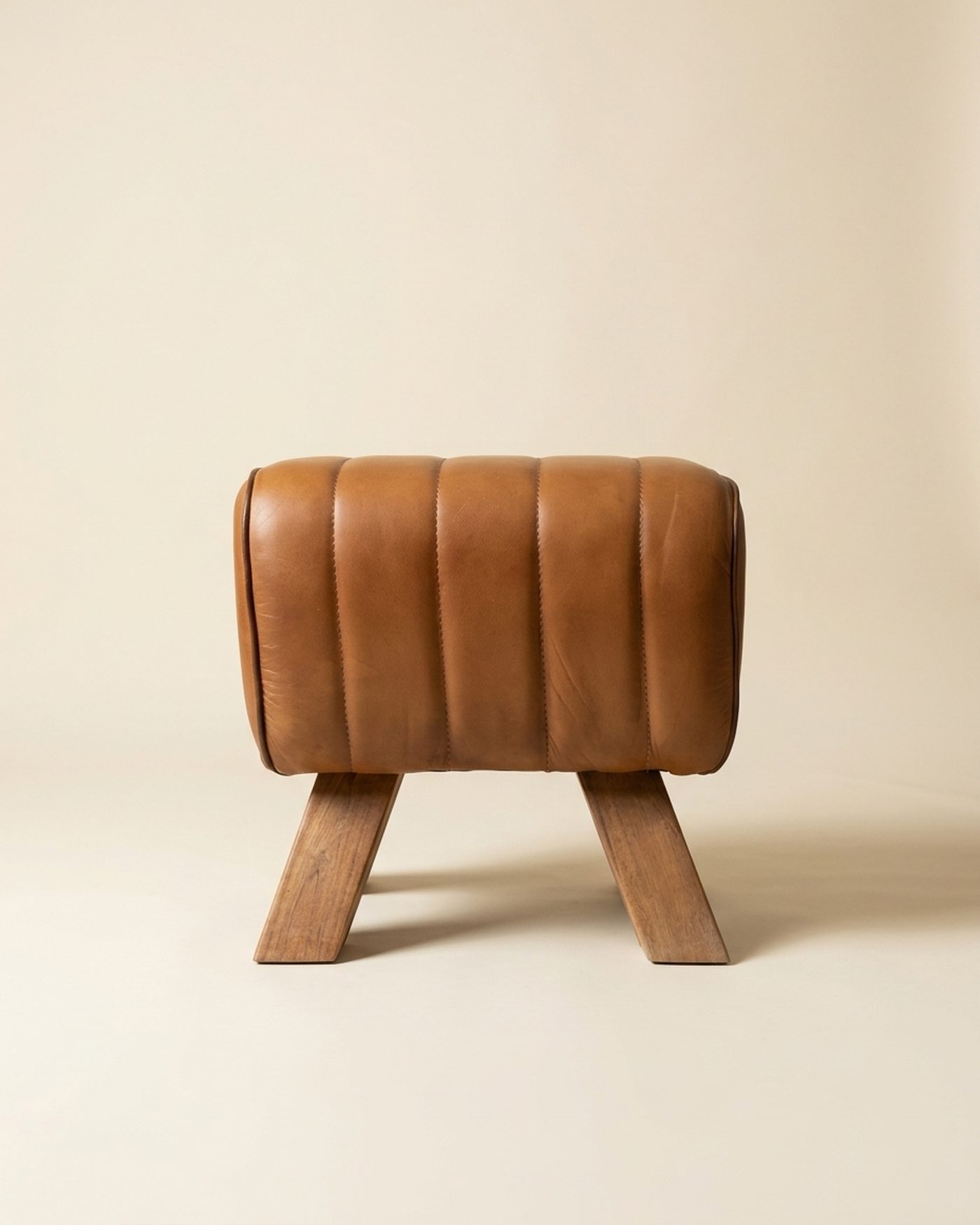 Pommel leather pouf, studio photo