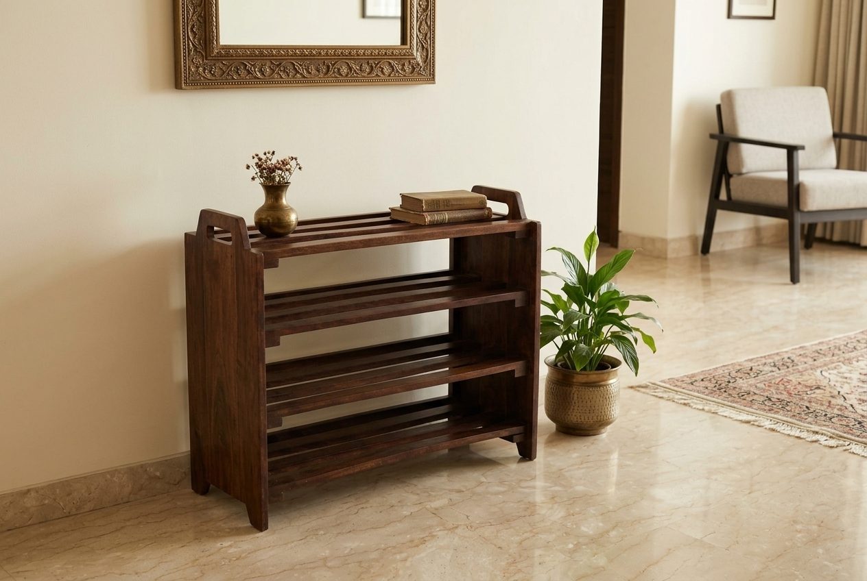 Rack shoe rack in a styled room