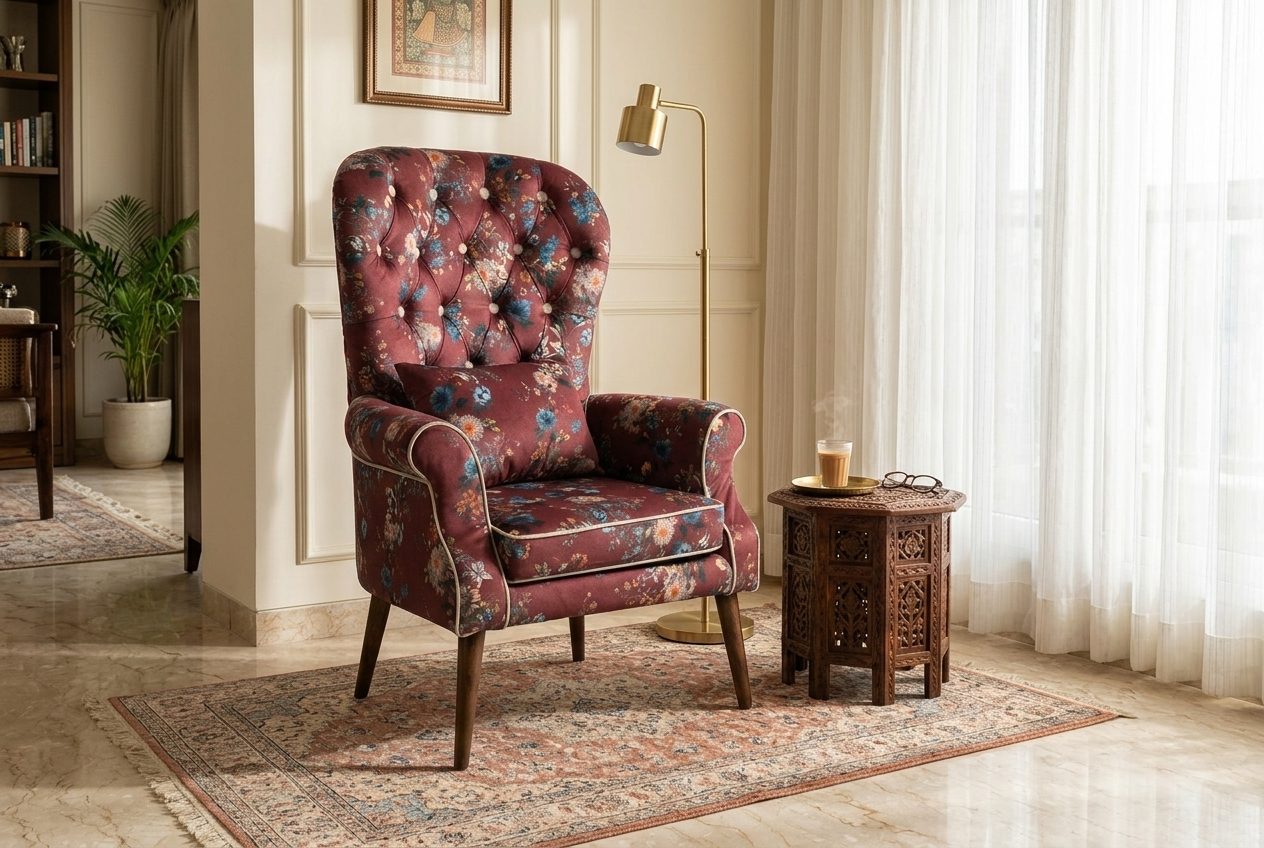 Rosa wingback chair in a styled room