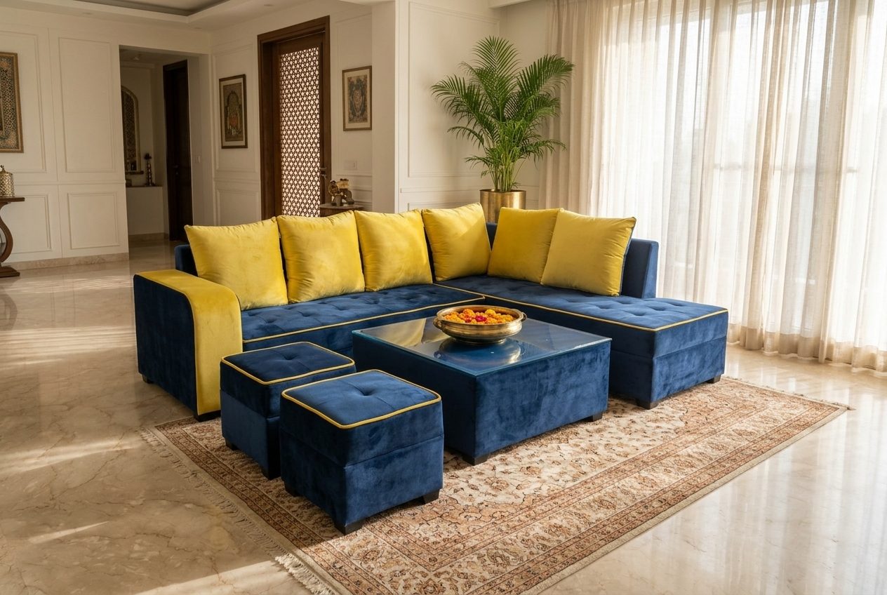 Royal sectional with ottomans in a styled room