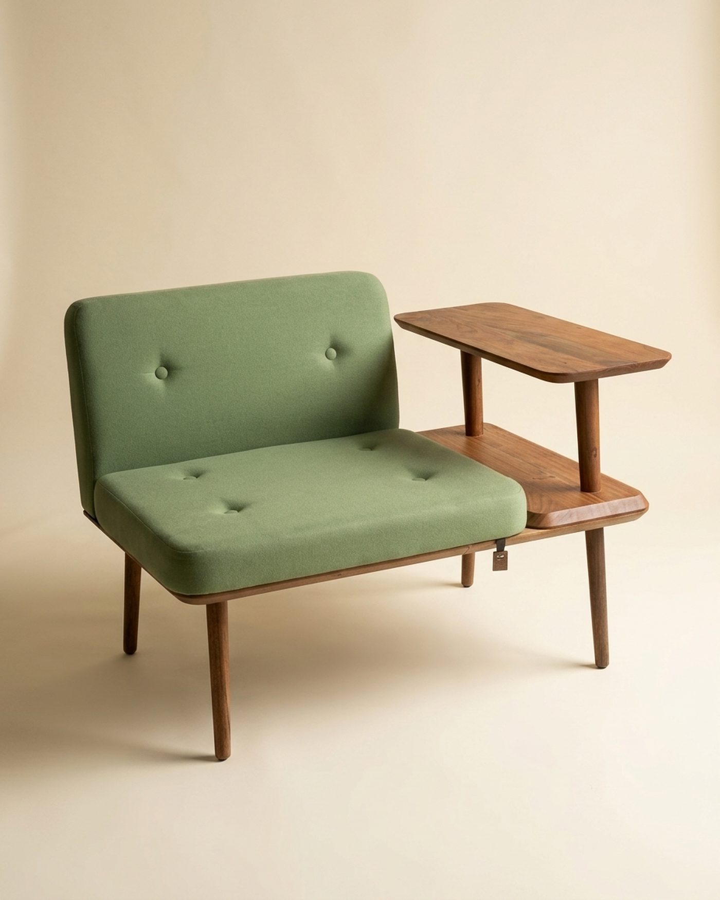 Sage settee with side table, studio photo