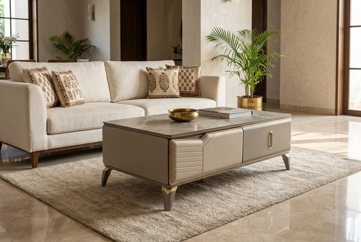 Slate coffee table in a styled room