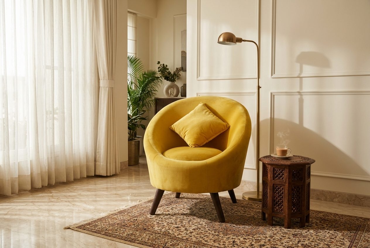 Sunny swivel tub chair in a styled room