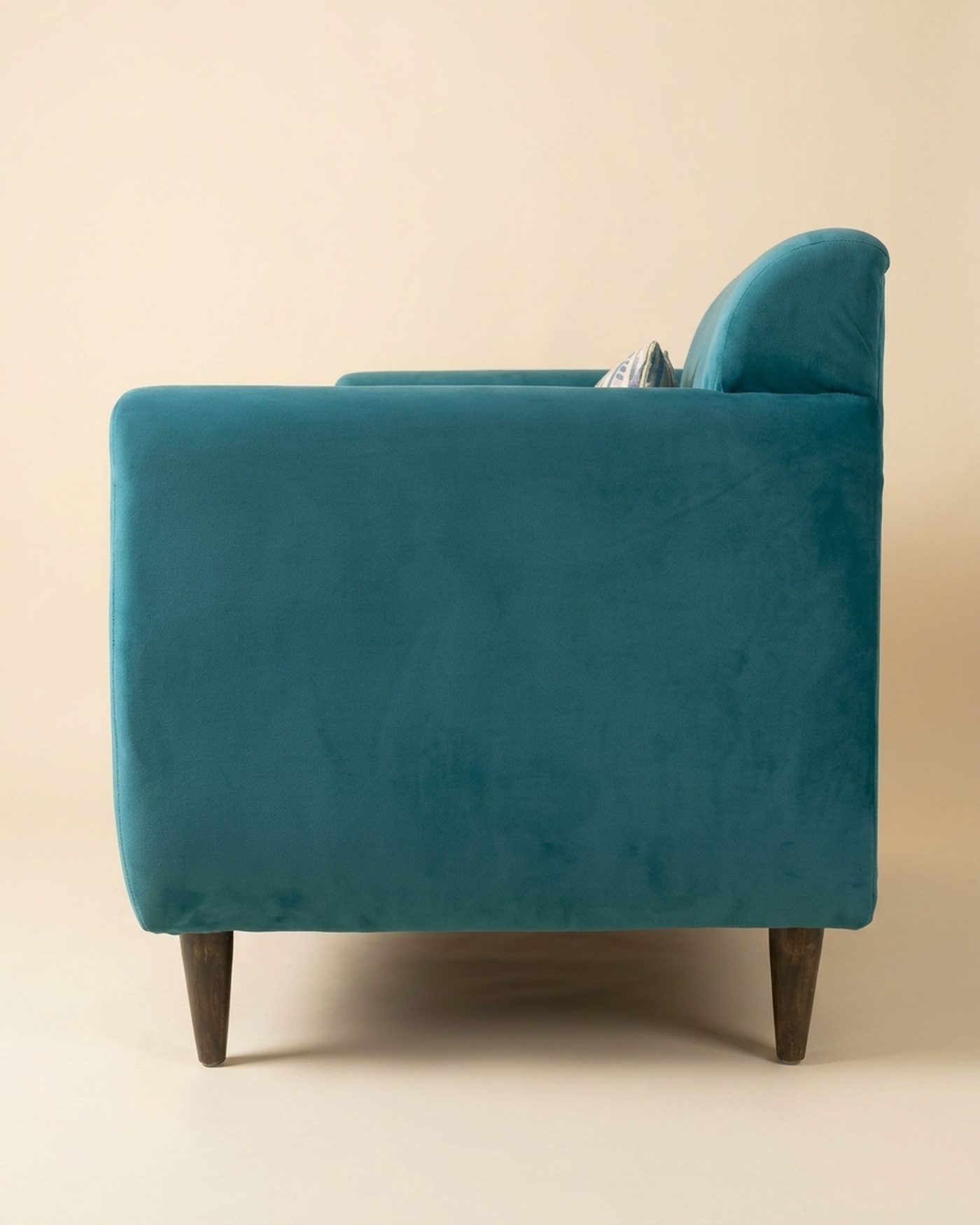 Teal channel-back sofa, view 2