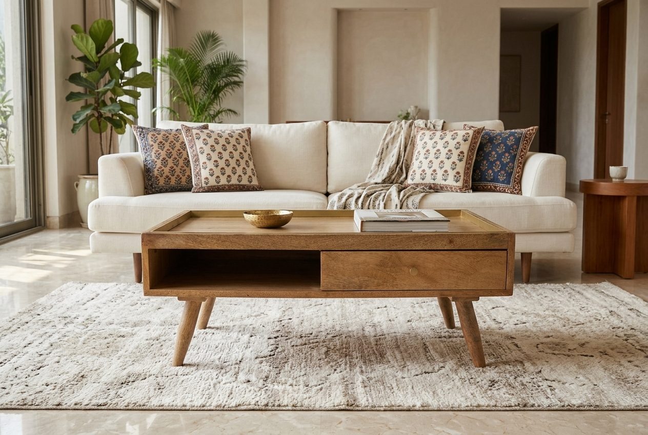Tray coffee table in a styled room