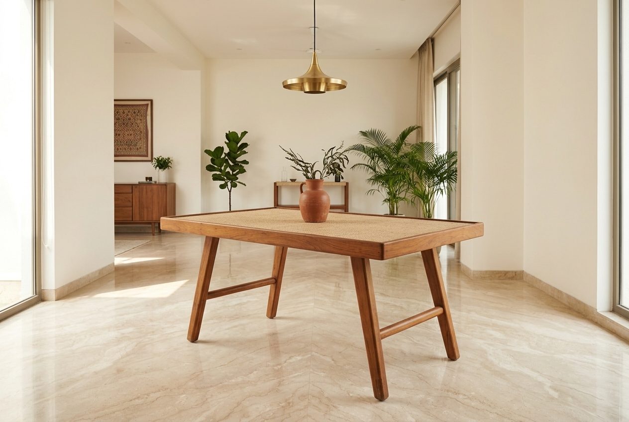 Trestle dining table in a styled room