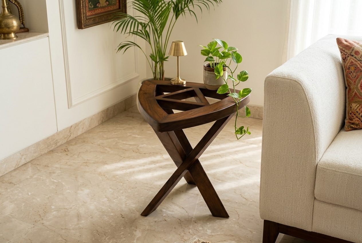 Tripod sheesham side table in a styled room