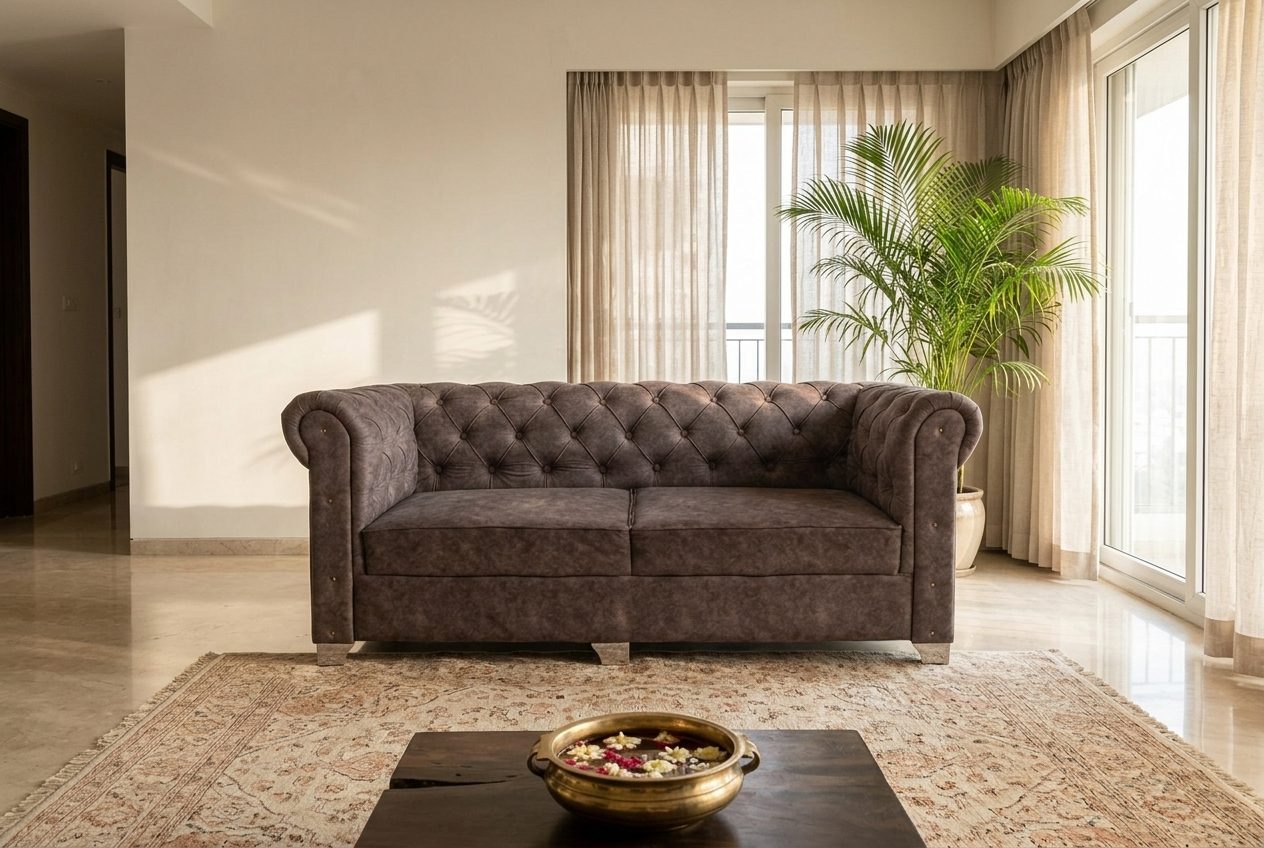 Truffle chesterfield sofa in a styled room