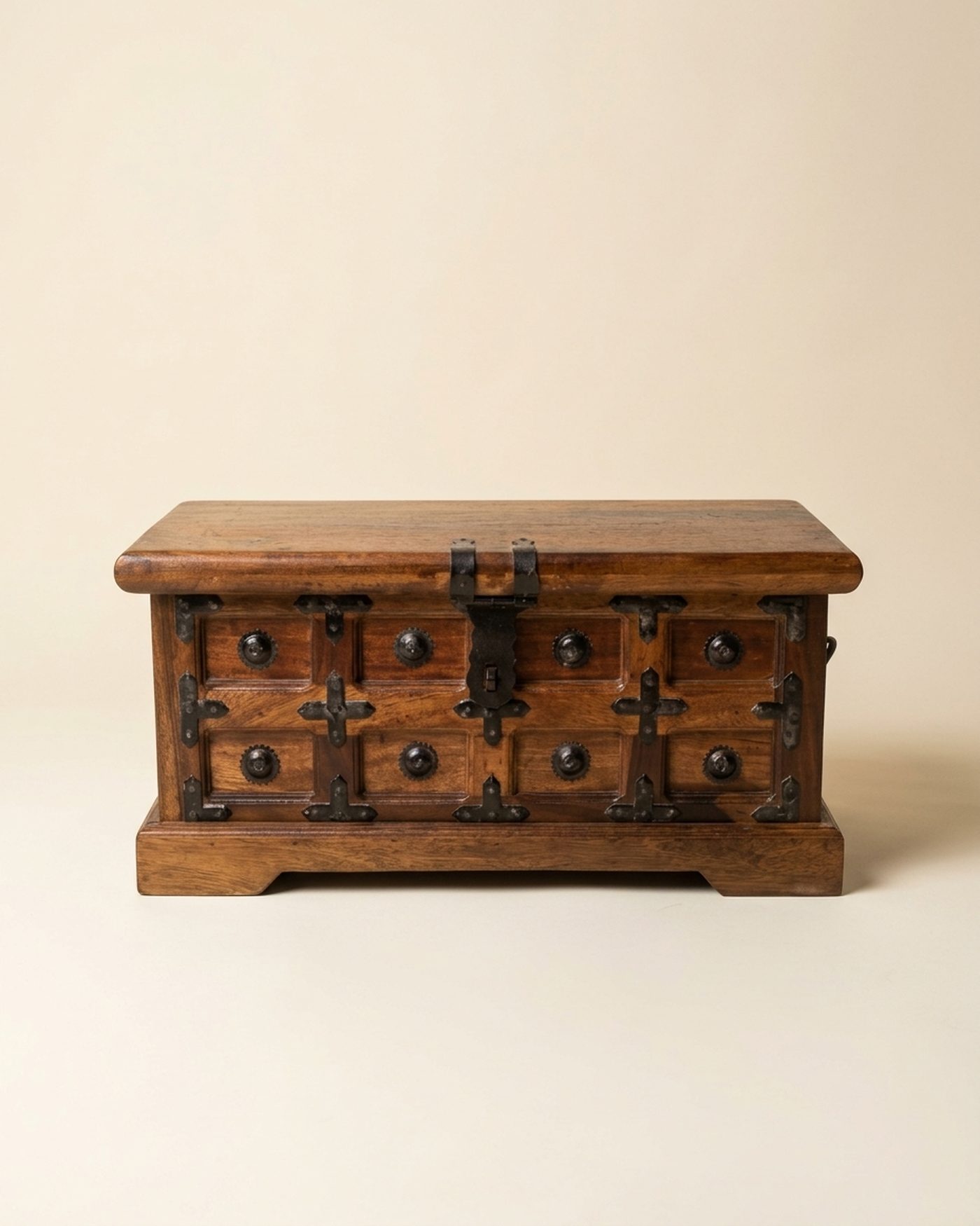 Trunk iron-bound chest, studio photo