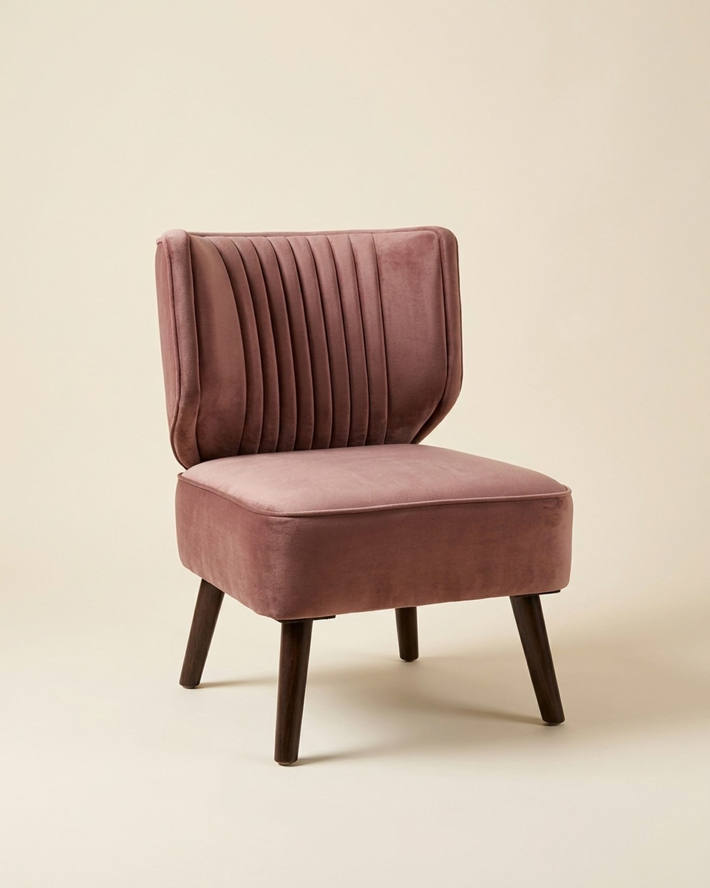 Wine velvet slipper chair, studio photo