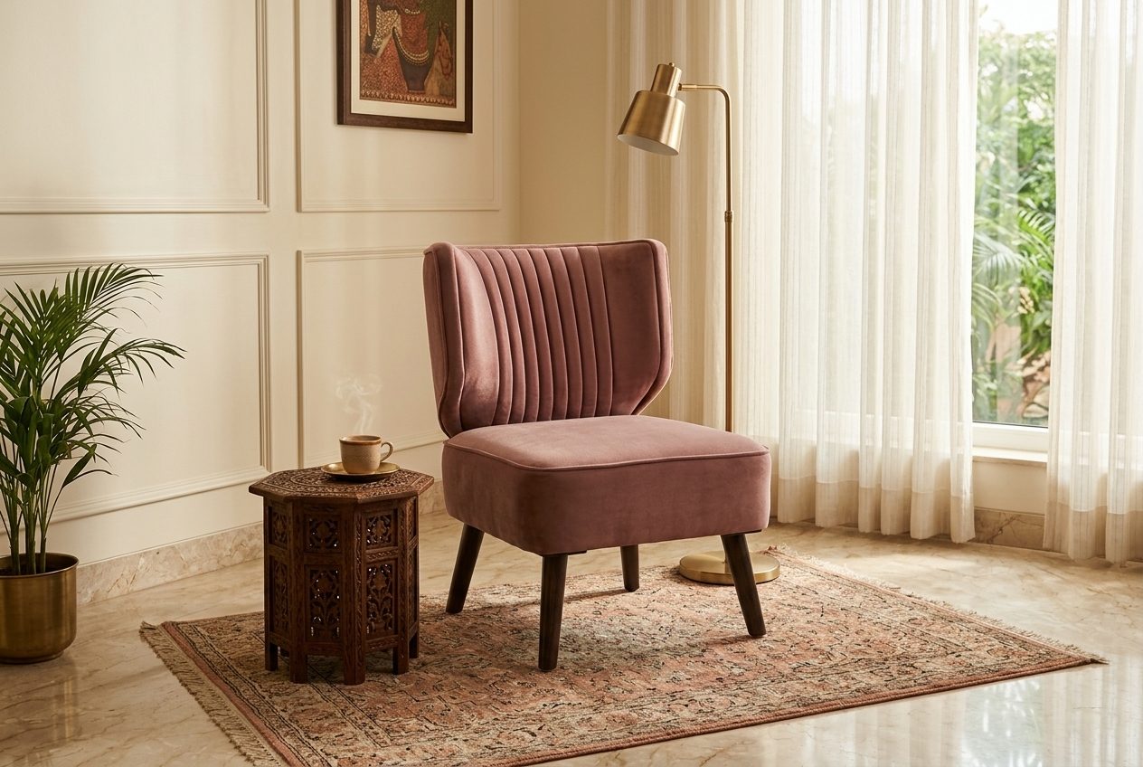 Wine velvet slipper chair in a styled room
