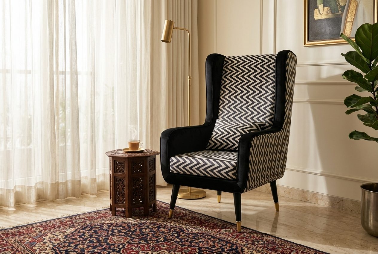 Zigzag wingback chair in a styled room