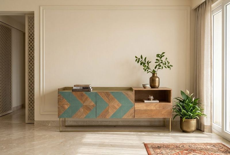 Chevron sideboard in a styled room