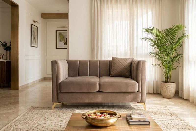 Mocha loveseat in a styled room