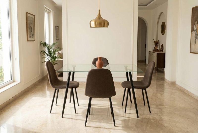 Clear glass dining set in a styled room