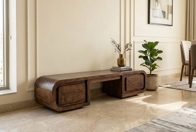 Float floating media unit in a styled room