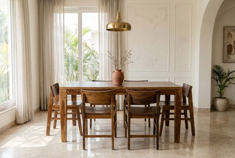 Fugo Six sheesham dining set in a styled room