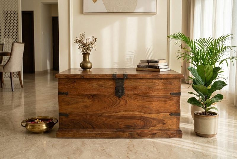 Heirloom sheesham trunk in a styled room
