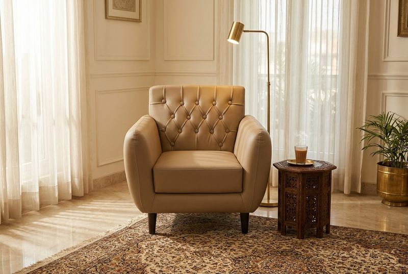 Latte armchair in a styled room