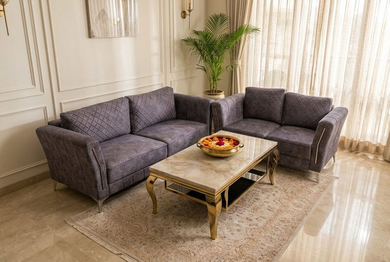 Lavender corner sectional in a styled room