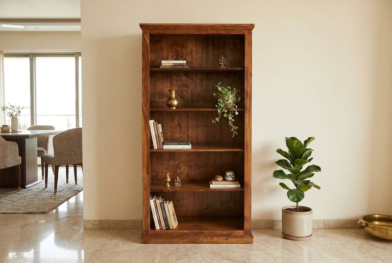 Library sheesham bookshelf in a styled room