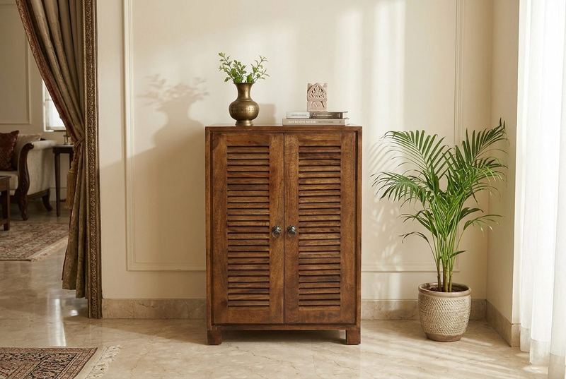Louvre Tall louvred cabinet in a styled room