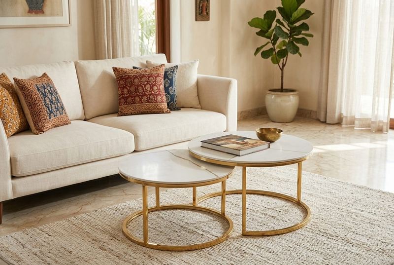 Twin Moon nesting coffee tables in a styled room