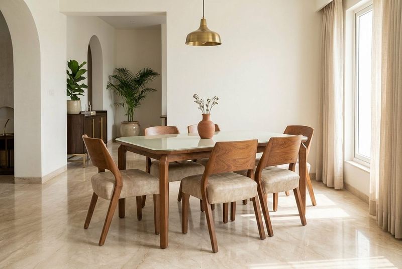 Curve six-seat dining set in a styled room
