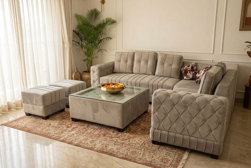 Frost tufted sectional in a styled room
