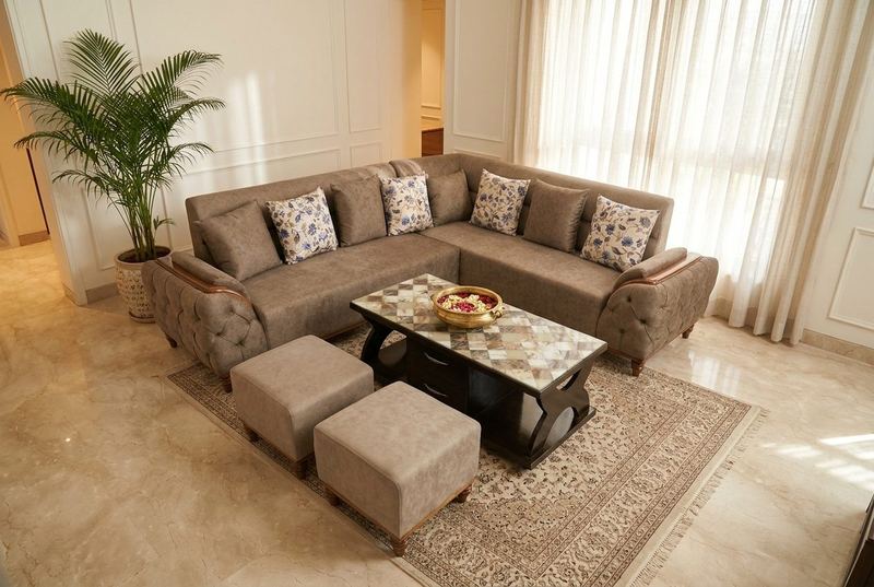 Glacier Set sectional with ottomans in a styled room