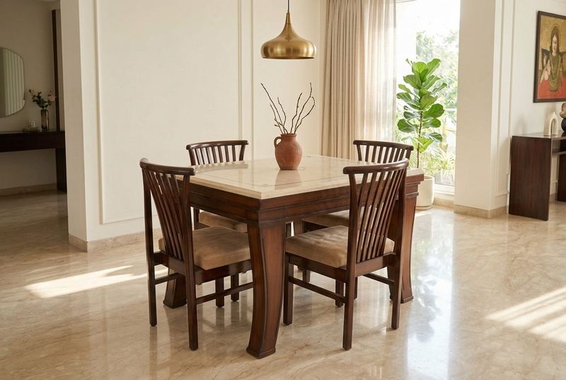 Inlay four-seat dining set in a styled room