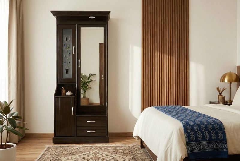 Mirror dresser with mirror in a styled room