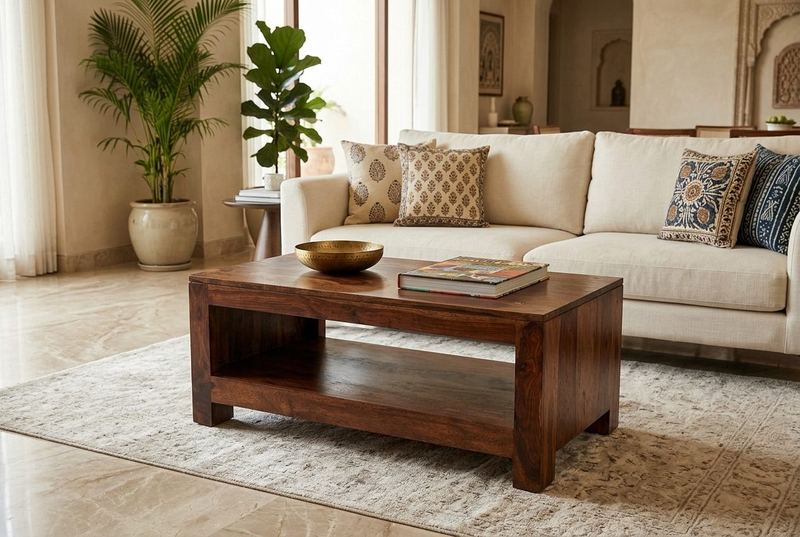 Plinth sheesham coffee table in a styled room
