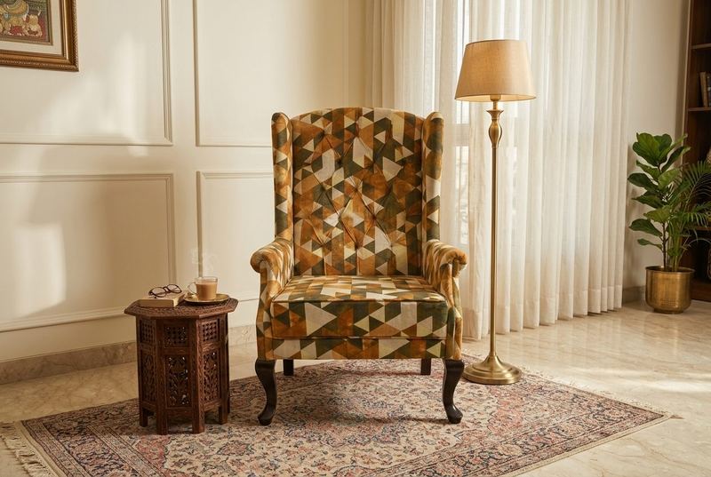 Prism geometric wingback in a styled room