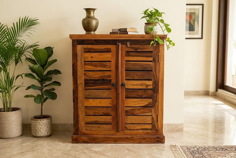 Shutter sheesham cabinet in a styled room