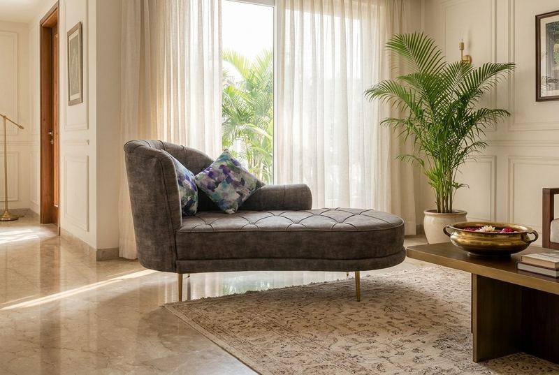 Stone chaise longue in a styled room
