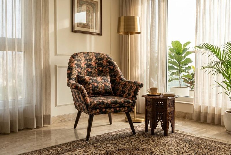 Bloom floral tub chair in a styled room