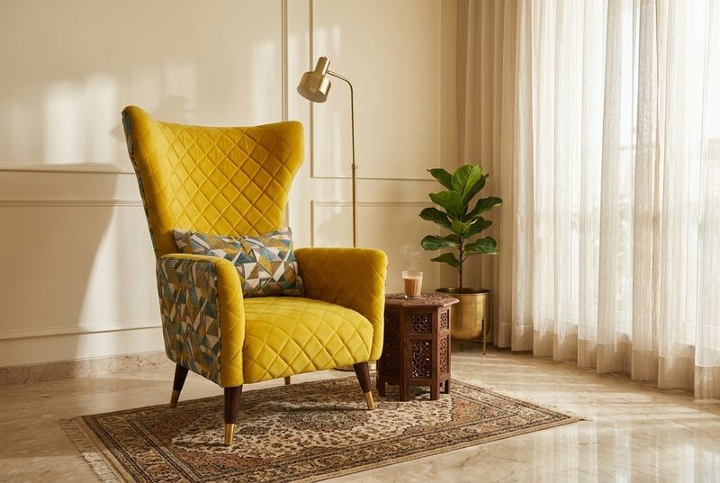 Canary quilted wingback in a styled room