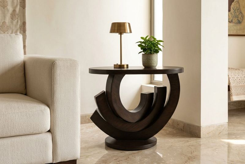 Crescent sculpted side table in a styled room