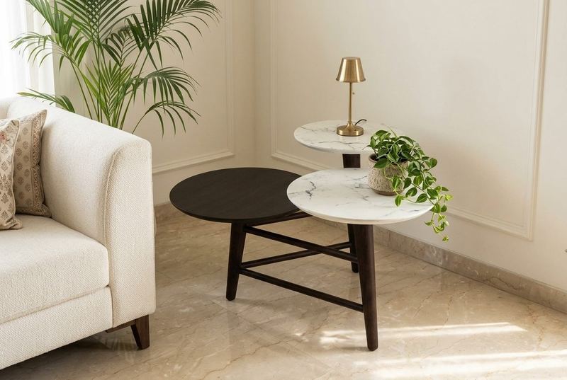 Duo nesting tables in a styled room