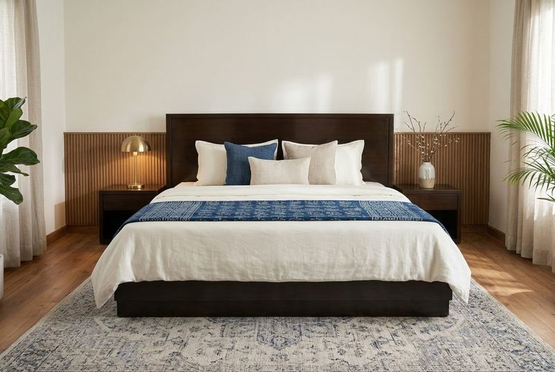 Ebony Bed platform bed in a styled room