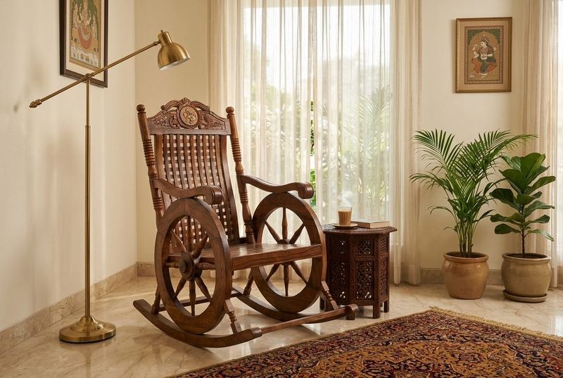 Heritage carved rocking chair in a styled room