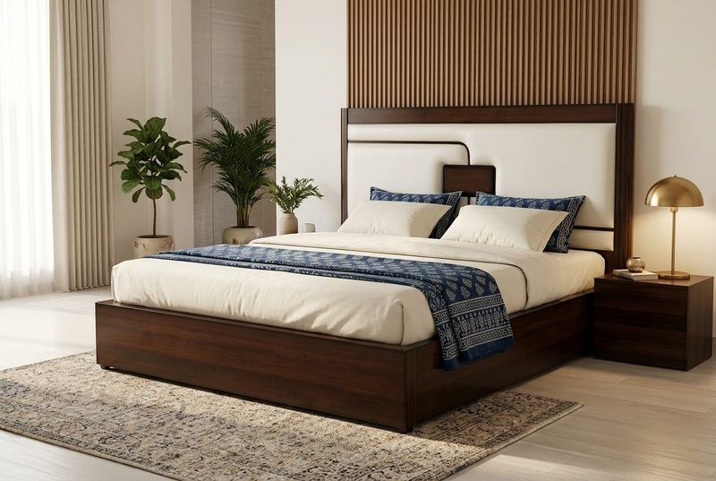 Ivory Frame upholstered bed in a styled room